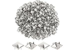 SBYURE 200 Pcs 10mm Silver Studs for Clothing Four-jaw Square Punk Spikes Pyramid Studs Rivets for Shoes, Jackets, Backpacks Leather Crafting