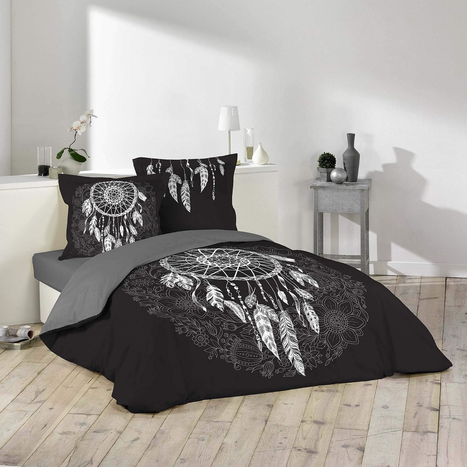 Parure De Lit 3 Pièces Douceur D'Intérieur Cassia - 260x240 Cm, 100% Coton, Réversible - Housse Couette + 2 Taies