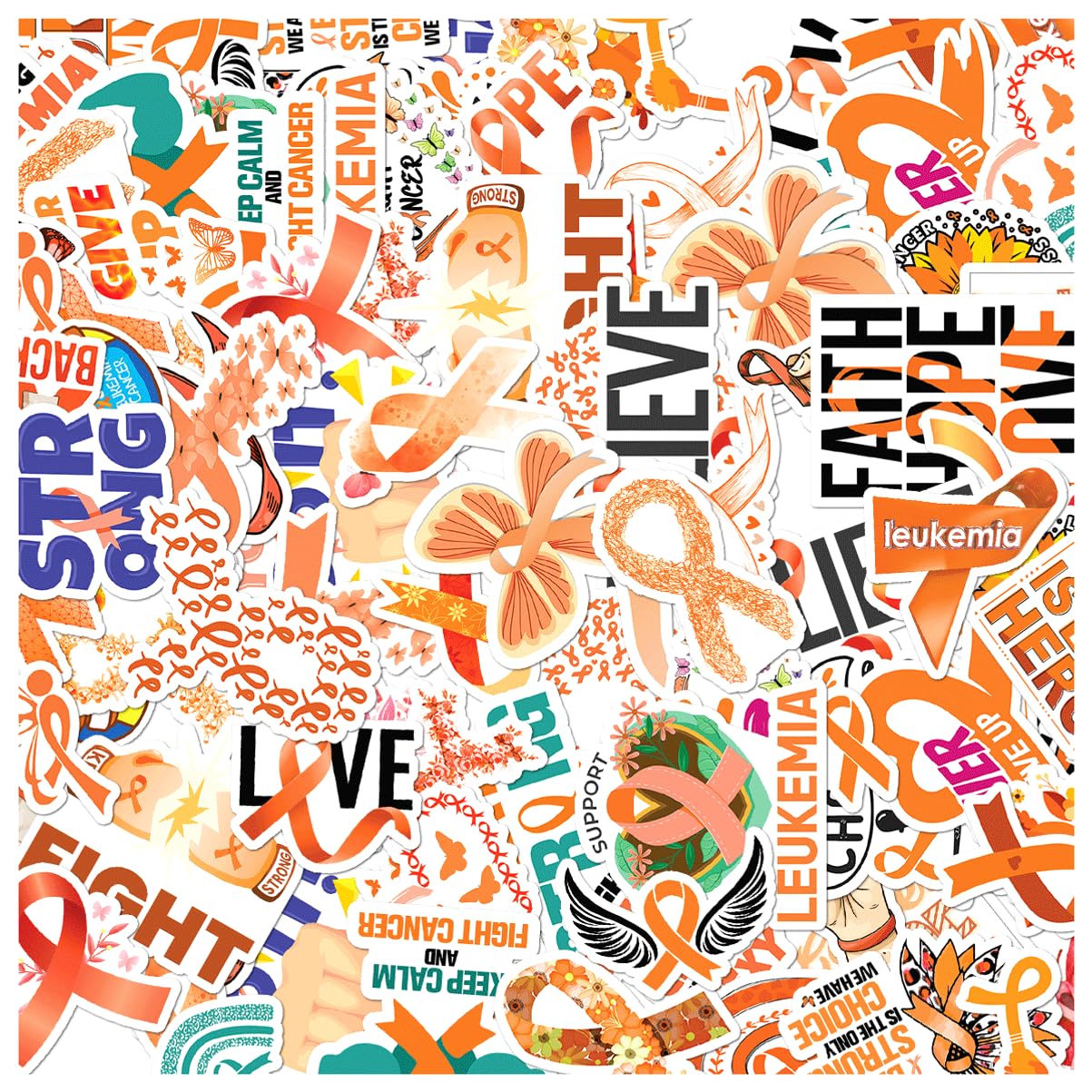 Leukemia Cancer Awareness Ribbon Quote Design 50pcs Vinyl Support Stickers Pack for Survivors Fighters Family Laptops Water Bottles Scrapbooking Bumper Hard Skateboard Car