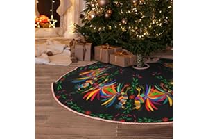 WOODLAND WREATH Christmas Tree Skirt 36" Round Ethnic Mexican Xmas Tree Skirt Decor Mats for Farmhouse Rustic Xmas Holiday Indoor Party Outdoor Decorations (Black, 36 Inch)