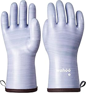 LANON Wahoo Liquid Silicone Heat Resistant Gloves, Food Contact Grade, Waterproof, Purple, Size 8