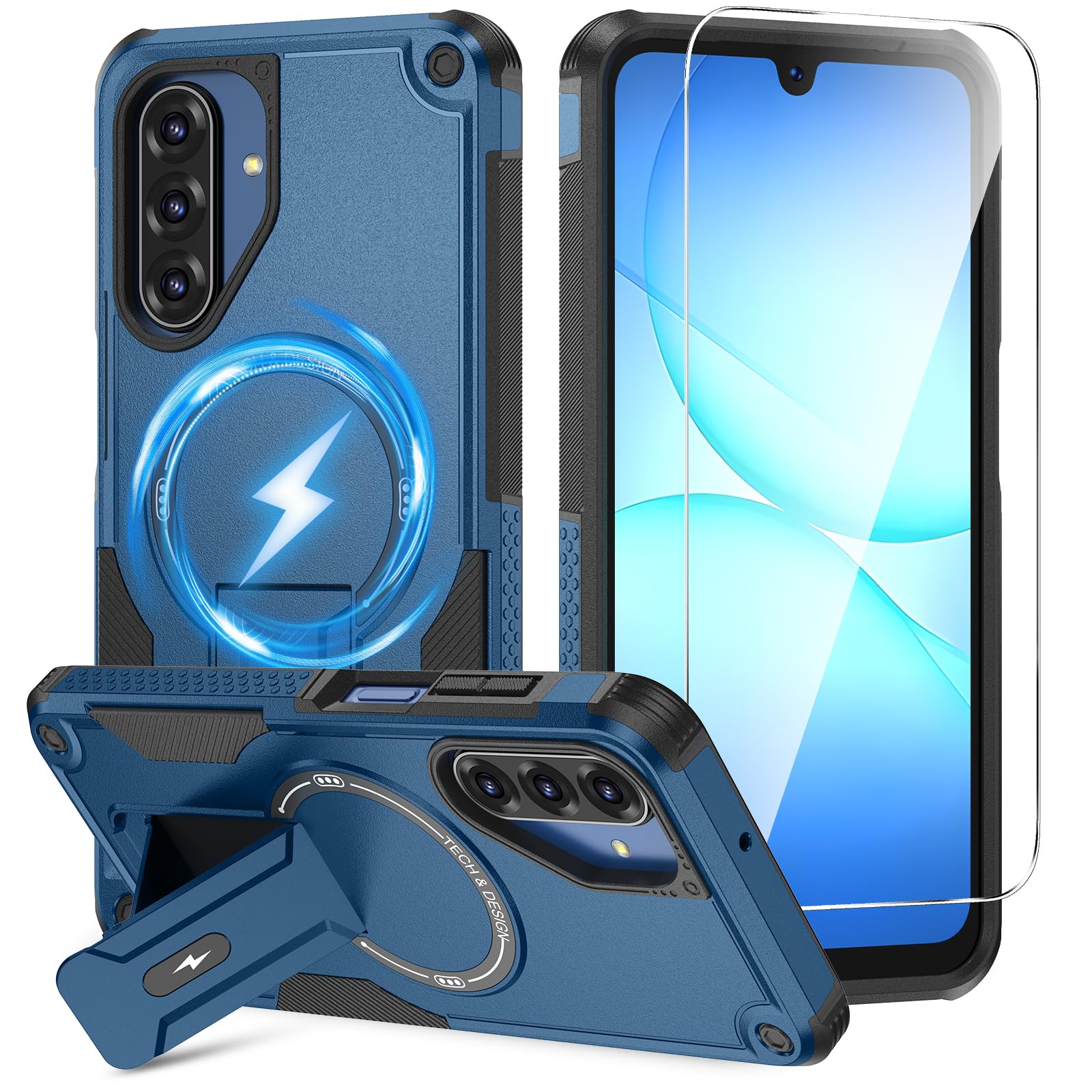 Caka for Samsung Galaxy A17 /A26 5G Case [Compatible with MagSafe] [Invisible Kickstand] [HD Screen Protector], Protective Magnetic Phone Cover for Galaxy A17 4G /5G & A26 5G 2025 - Blue