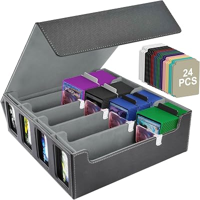 Aolso Trading Card Storage Box 2400+ Cards PU Leather Grey Quartuple Box