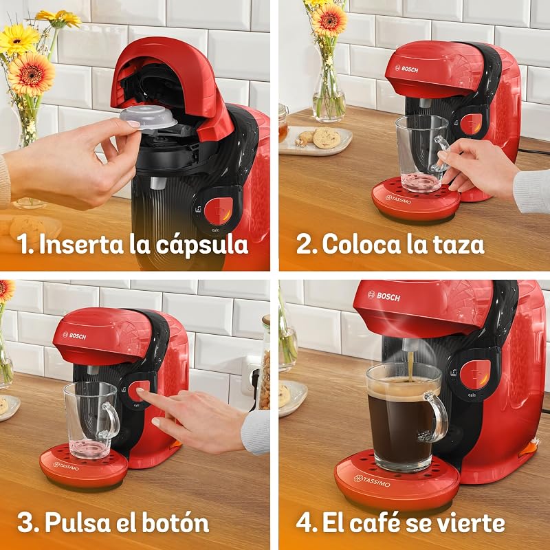 Bosch - Cafeteira Tassimo Style Friendly, Até 70 bebidas, OneTouch, INTELLIBREW™, Red, TAS113E