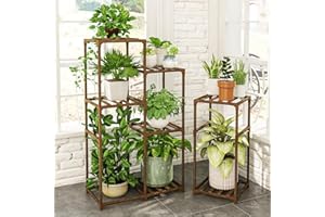 GENTINGBRO Plant Shelf, Plant Stand Indoor Outdoor 2 Sets Wooden Corner Plant Stand Flower Stand Tall Plant Stand Rack Holder for Multiple Plants