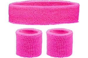 REDSTAR FANCY DRESS Headband and Wristbands Sweatbands Set - Neon 80s Fun Run Team Building Event Fancy Dress Pride Party Accessories Motivational 1980s Gym Sports Running Gymnastics Tennis…