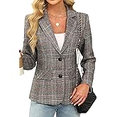 Lei sure Womens Houndstooth Plaid 2 Button Blazer Jacket Notch Lapel Business Casual Long Sleeve Office Blazer