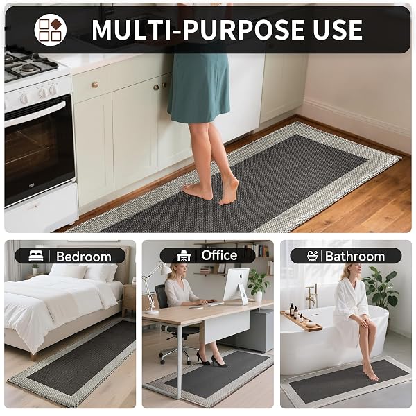 QICAIJIA KITCHEN MATS FOR FLOOR, SUPER ABSORBENT KITCHEN RUGS NON SLIP WASHABLE, SOFT BRAIDED KITCHEN RUNNER RUG, STANDING MAT KITCHEN SINK MAT, EASY TO CLEAN, BLACK 17X59