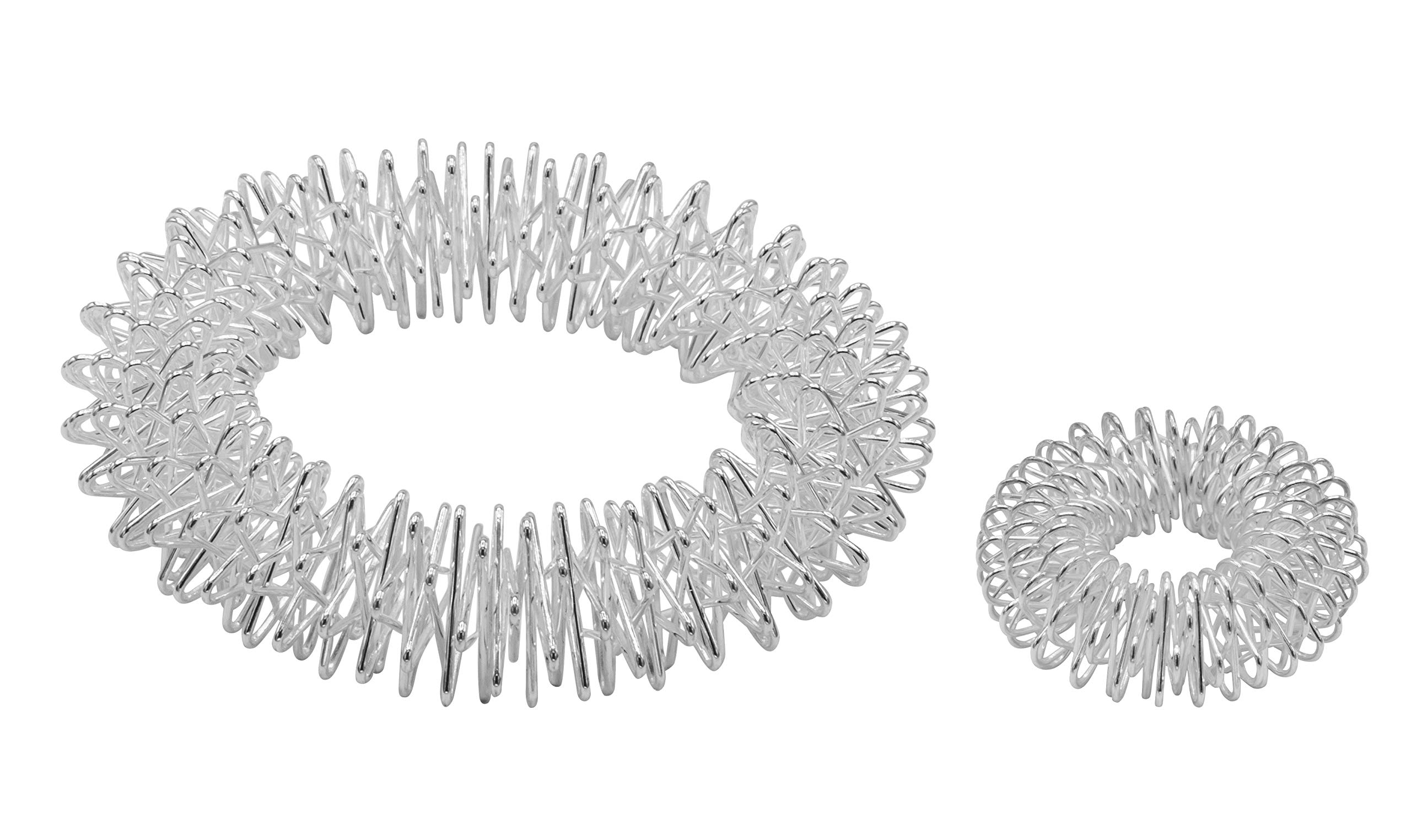 chi-enterprise Premium Massage Ring Set for Wrists and Fingers, Anti-Stress Ring and Bracelet, Acupressure Ring, Anxiety Ring, 1 Bracelet, Silver, Large