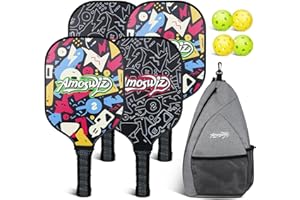 Amoswiz Pickleball Paddles Set of 4, 2/4 Pickleball Rackets with 4 Pickleball Balls & a Backpack, Pickleball Gifts for Kids & Adults