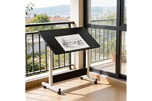 MilleLoom Standing Small Computer Desk with Wheels, 2-in-1 Art Table Height Adjustable Standing Desk Workstations for Study C