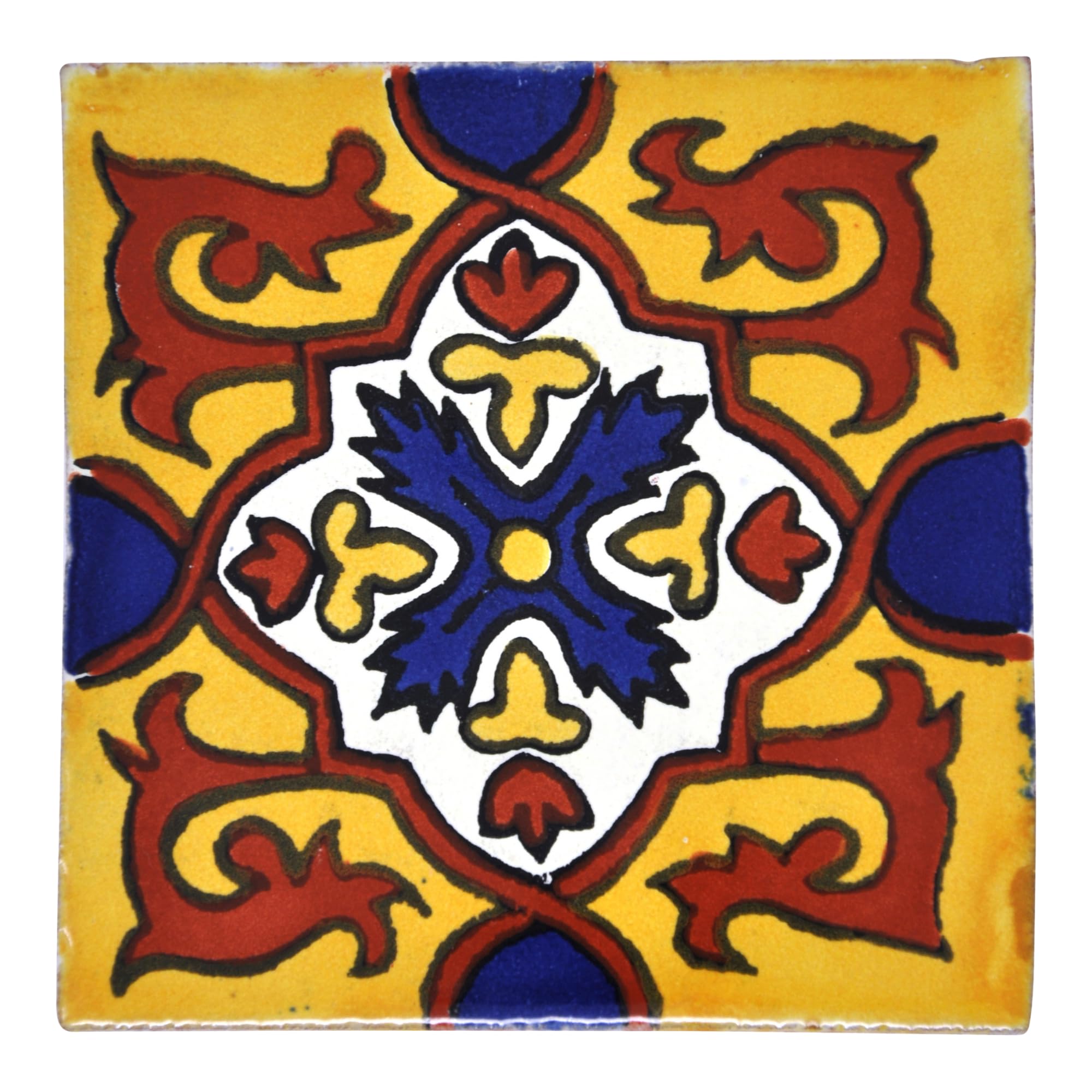 Tumia LAC Handmade Mexican Talavera Tile - Authentic Style Incendio Ceramic Tiles for Crafts, Backsplashes and Home Improvement - Tile 10 Pack