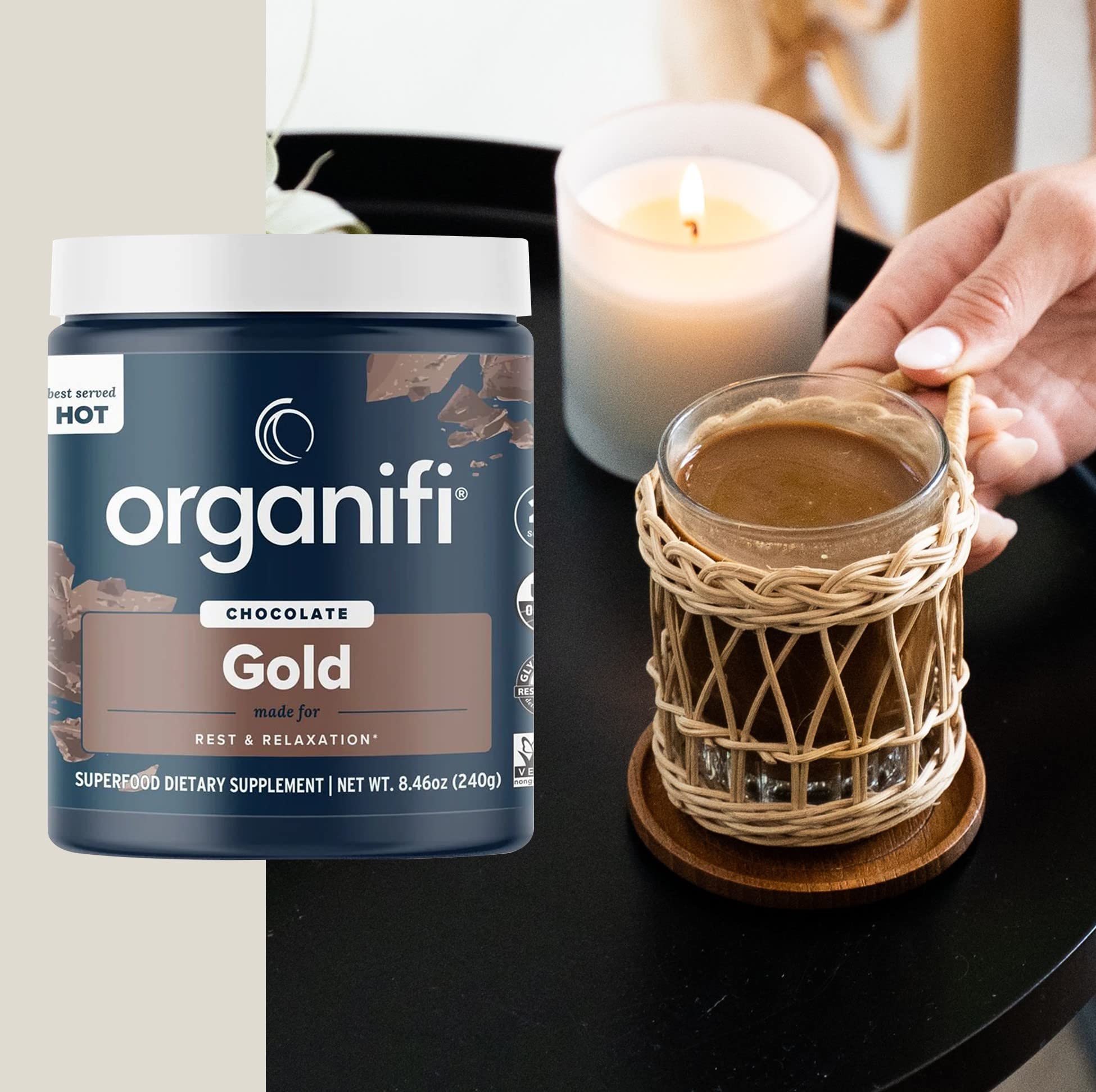 Organifi - Gold Chocolate - Superfood Supplement Powder - 20 Day Supply - Supports Restful Sleep, Immune Health and Recovery - Cocoa, Organic Turmeric and Reishi Mushroom Infused Golden Milk Drink Mix