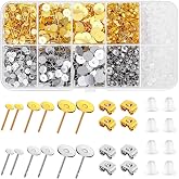 Hypoallergenic Earring Posts and Backs, Caffox 2000pcs Stud Earrings Making Kit with Ear Ring Base and Earring Backs for Leather Stud, Clay, Pearl Jewelry Making (Gold &amp; Silver)