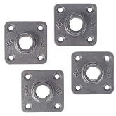 1/2" Square Mini Flange Fitting, PIPE DECOR Black Malleable Iron Fittings Fit Standard 1/2 Inch Pipes, Nipples and Fittings, Build Vintage DIY Furniture, 4 Pack