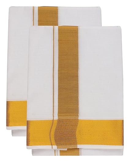 Men's Cotton Dhoti (White, 3.6 m) Pack of 2