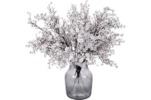 Momkids 6 Pcs Babys Breath Bulk Artificial Faux Silk Flower Gypsophila Bouquet Winter Real Touch Fake Floral for Office Kitchen Wedding Restaurant Centerpieces Christmas Party Decor (White)