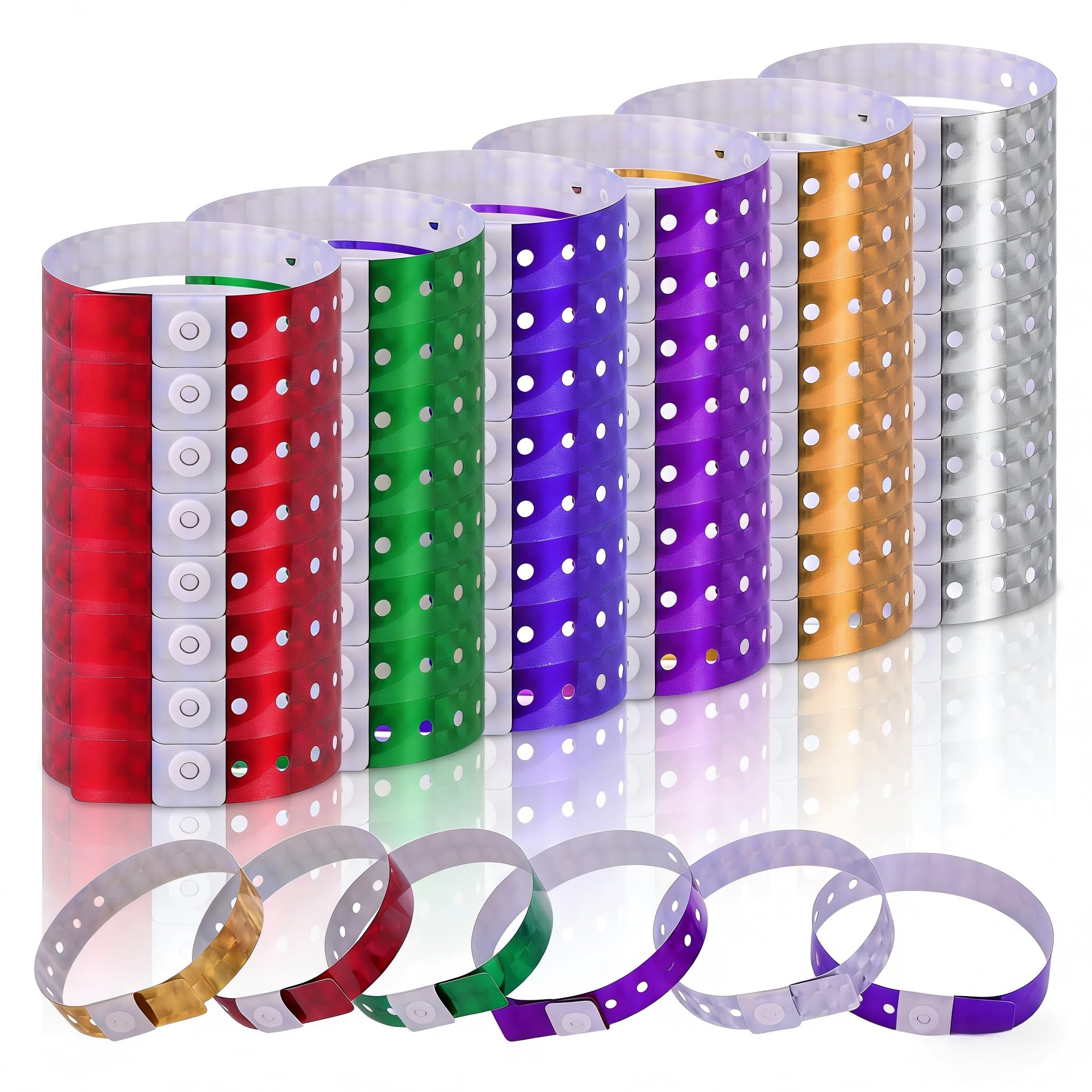 Aster 48 Pieces Holographic Plastic Wristbands - Colored Wristbands with Buckle for Events Parties, Music Live Paper-Like Party Armbands, Multi-Color