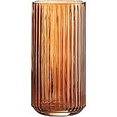 TIMEFOTO Fall Vase 7.5 inch Flower Amber Vases, Thickened Hand Blow Glass Vase, Round Vintage Striped Bottles for Bookshelf, Dinner Table, Indoor, Office Desktop, Meeting Room, Bathroom, Home