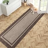 PURRUGS Hallway Runner Rug, 24" x 84", Beige &amp; Grayish Brown | Machine Washable, Non-Slip, Waterproof TPR Backing, Super Absorbent, Low Profile, For Hallway, Kitchen, and Entryway