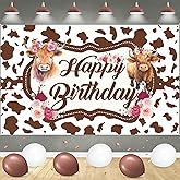 Highland Cow Birthday Party Decorations Brown Highland Cow Birthday Banner Large Farm Animal Cow Print Birthday Backdrop Banner for Girls Boys Kids Birthday Baby Shower Party Supplies Indoor Outdoor Decor