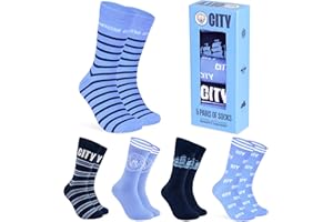 Manchester City FC Mens Socks - Pack of 5 Crew Socks for Men Teenagers Soft Breathable Size 8-13 Man City Gifts for Him
