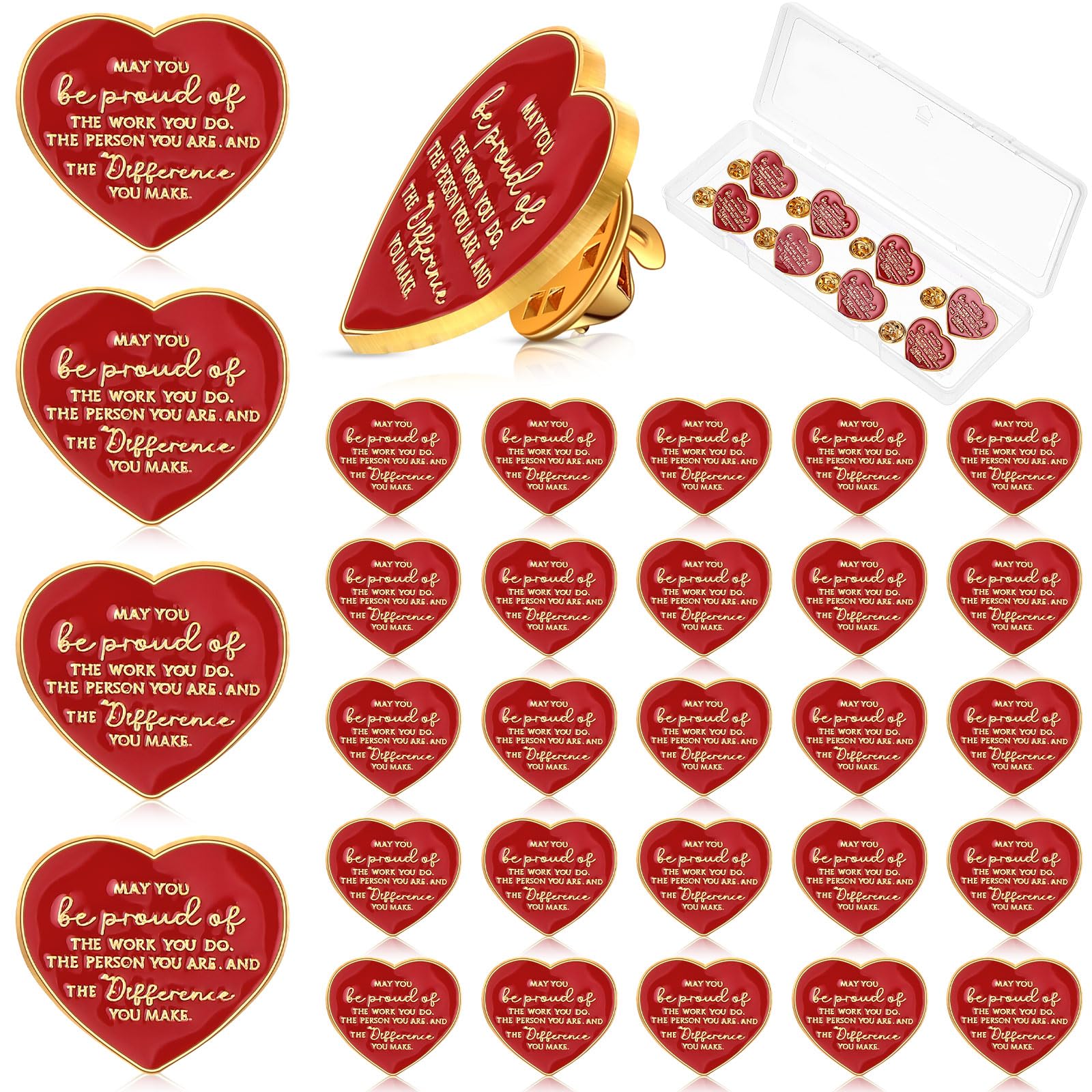 Jadive 30 Sets Christmas Employee Appreciation Gifts Pin Badge Staff Appreciation Gifts Thank You Motivational Pin Badge with Bags for Staff Carers Coworker Volunteer Teacher Nurse(Red and Gold,Heart)