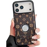 Dropcases Compatible with iPhone 17 Pro Max Case Luxury Designer for Women Girls,Hybrid TPU+PU Leather with Foldable Kickstand Slim Protective Phone Cover for 17 Pro Max - 6.9 inch (Brown)