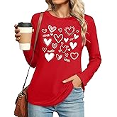 PECHAR Valentines Shirts Women Lover Heart Graphic Shirt Pullover Long Sleeve Tee Tops