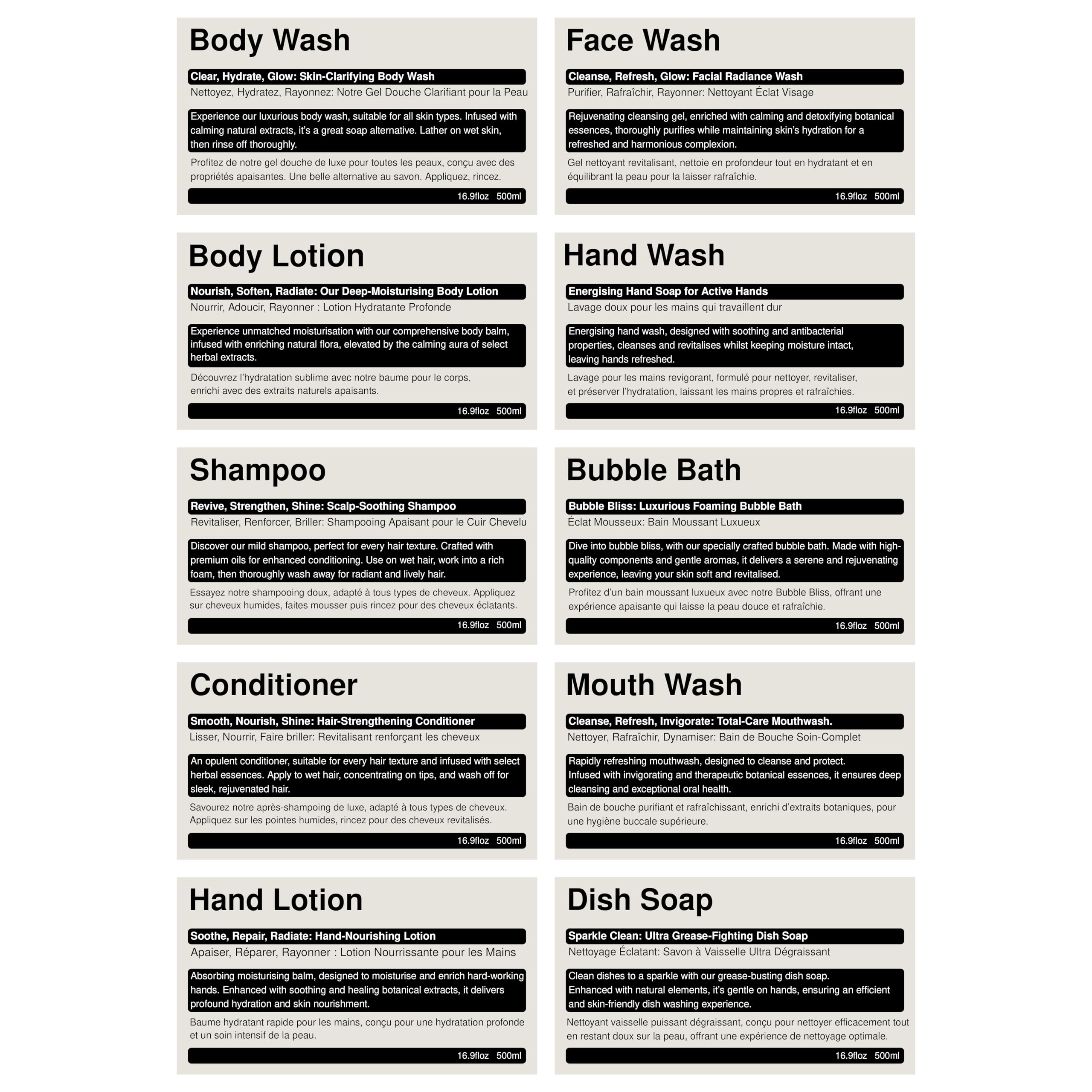 20 Pieces Waterproof Label Stickers for Dispenser Bottles | Removable Bathroom Shampoo, Conditioner, Hand Soap Farmhouse Labels | 98mm/3.85" x 54mm/2.12" | Durable Matt Finish