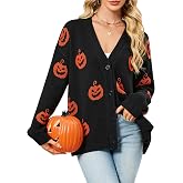 ZLIGXEA Cardigan Sweaters for Women Halloween Pumpkin Oversized Outerwear | Open Front Loose Fit, Casual Knit Button Down, Soft Cozy Long Sleeve, Pumpkin Outfits for Fall Winter Holiday Daily wear