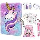 homicozy Unicorn Diary for Girls with Lock and Keys,Tie-Dye Fuzzy Journal for Kids with 160 Lined Pages,Fluffy Secret Notebook for Writing and Drawing,Unicorn Gifts for Girls Ages 6 And Up