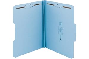 Smead 100% Recycled Pressboard Fastener File Folder, 2 Fasteners, 1/3-Cut Tab, 1" Expansion, Letter Size, Blue, 25 per Box (15000)
