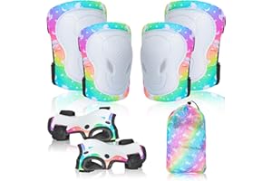 PAMAID Knee Pads for Kids Adjustable Protective Gear Set with Mesh Bag Knee Pads and Elbow Pads Wrist Guard for Girls Kids Roller Skates Cycling Skateboard Scooter, 3-8 Years