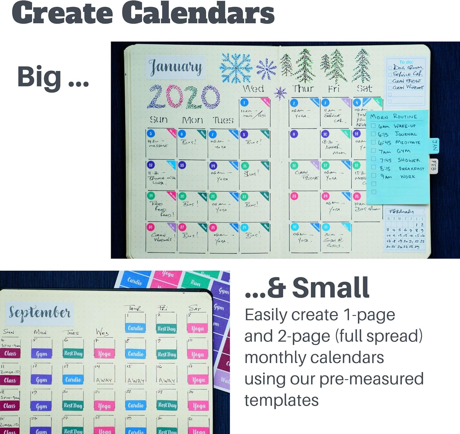 Ultimate Productivity Journal Stencil Set - Custom-Designed Supplies for Bullet Dotted Journal Planners, DIY Templates to Create Calendars, Lists, Letters, Numbers, Habit Trackers by Sunny Streak: Kitchen & Dining