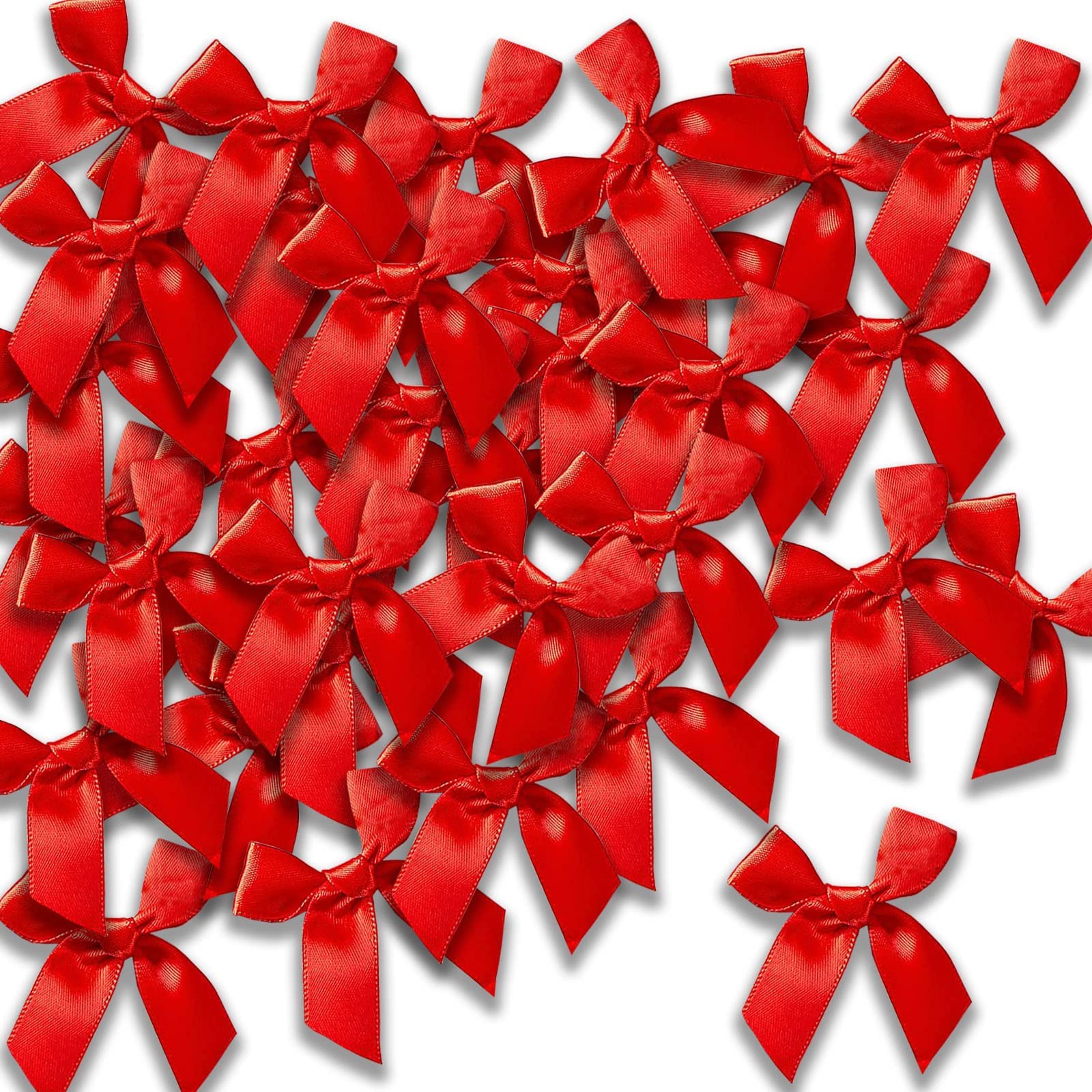 JKDHJK 48Pcs Red Mini Self Adhesive Bows, Tiny Bow Ribbons for Christmas Tree, Small red Satin Bows for DIY Craft, Wedding and Valentine's Day Gift Wrapping, Invitation Card Decoration