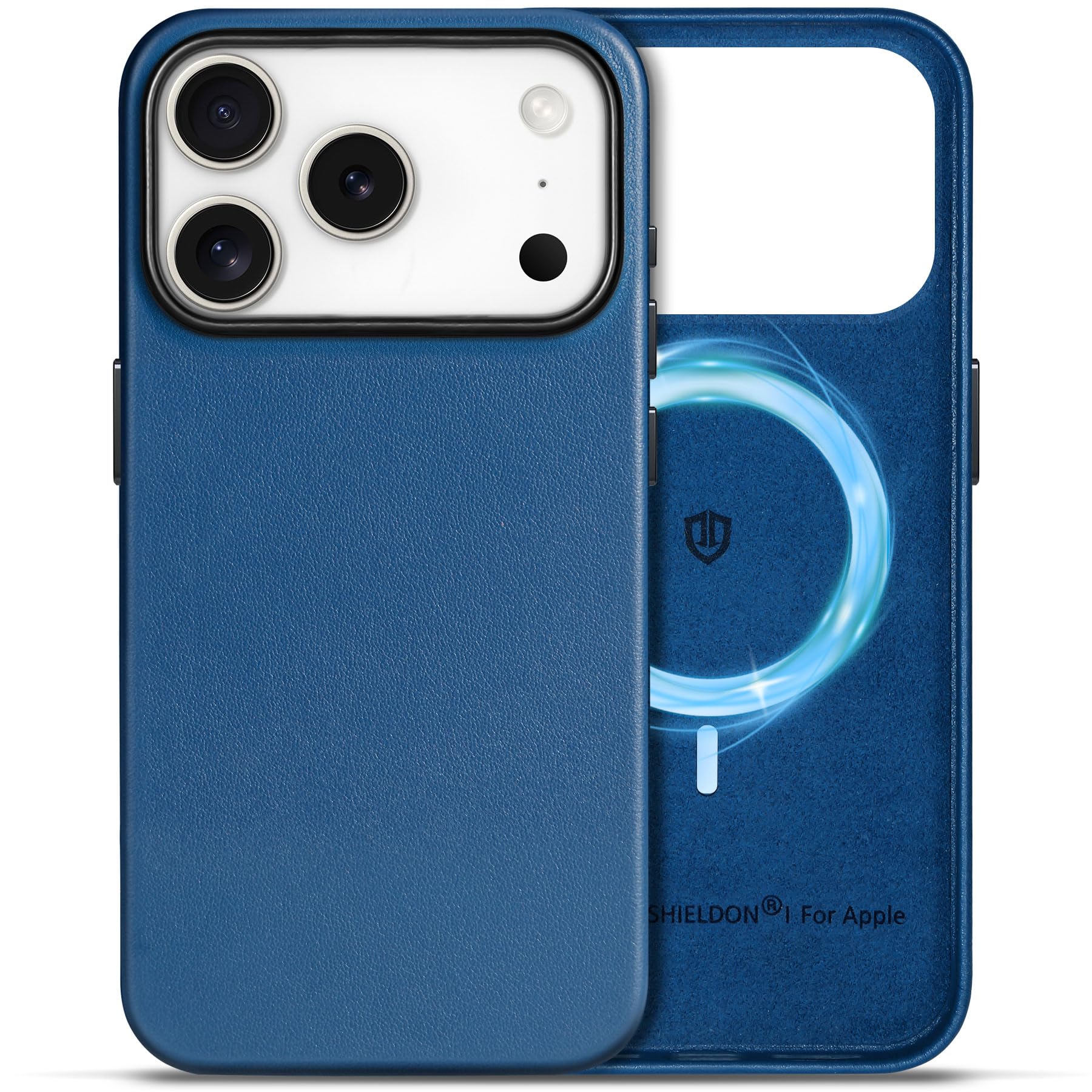 Photo 1 of SHIELDON Leather Case for iPhone 17 Pro 6.3 Inch 2025, Compatible with Magsafe, Slim Fit, Wireless Charging Magnetic, Non-Slip, Anti-Scratch, Shockproof, Metal Buttons, Camera Bump Frame - Royal Blue