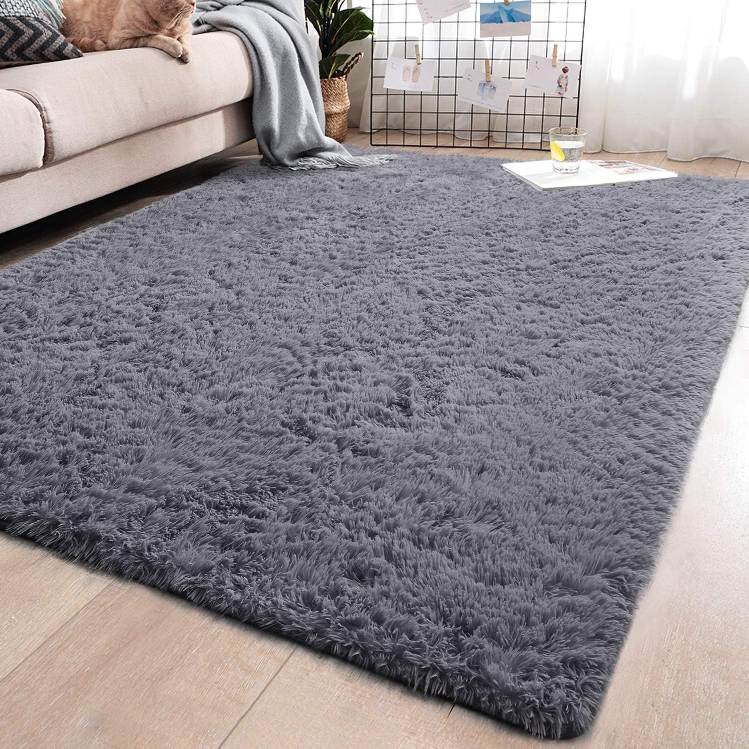 MENGH bedroom rug 120x220cm, Height Pile Living Room Rugs Non Slip Hardwearing for Living Room Bedroom Sofa Nursery gray