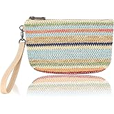 BBORGDC Straw Wristlet Purses for Women, Woven Beach Clutch, Zipper Wristlet Pouch