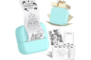 Mandizza Sticker Maker - Pocket Inkless Thermal Printer, M02L Bluetooth Sticker Maker Machine,Mini Printer with 6 Rolls Non-Adhesive Paper, Present for Birthday, Photos, Study Notes, Scrapbook, Green