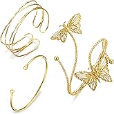 BOMAIL 3Pcs Gold Arm Cuff Bracelets for Women Open Adjustable Upper Arm Bangle Adjustable Coil Swirl Armlet Armband Set Minimalist Upper Arm Cuff Jewelry for Women