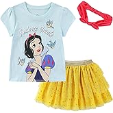 Disney Princess Moana Frozen Girls Short Sleeve Shirt and Tulle Skirt with Headband Set for Toddler and Big Kids