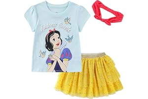 Disney Princess Moana Frozen Girls Short Sleeve Shirt and Tulle Skirt with Headband Set for Toddler and Big Kids