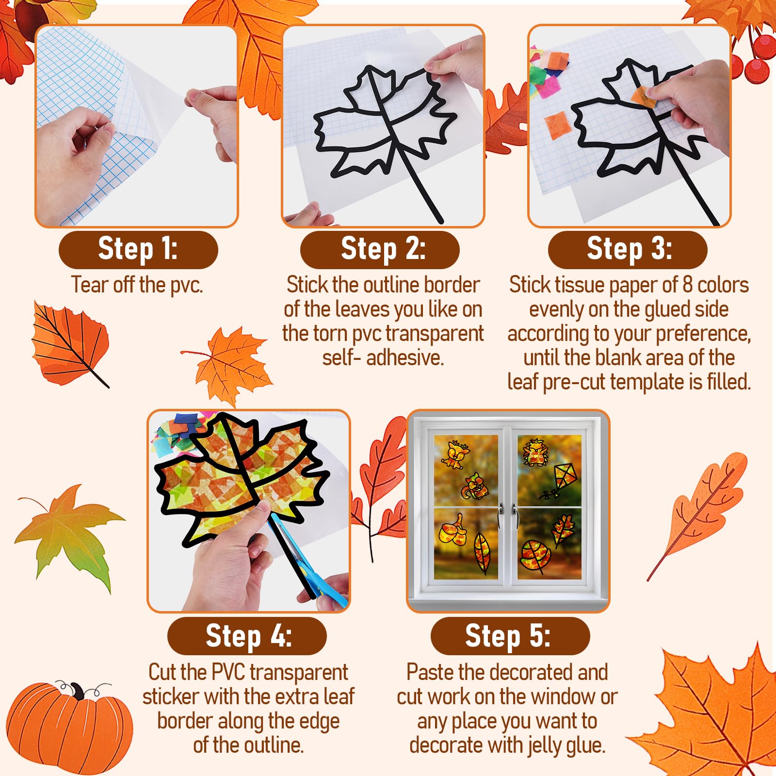 Herefun Herbst Bastelset für Kinder, 13 Stück Set mit Kränzen, Blätter Deko, DIY Basteln für Halloween, Weihnachten 6