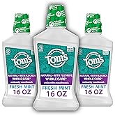 Tom's of Maine Whole Care Natural Anticavity Fluoride Mouthwash 3Pk, 16 oz | Fresh Mint, Alcohol Free, Fights Cavities, Restores Minerals, Freshens Breath, Strengthens Enamel, Cleans Between Teeth
