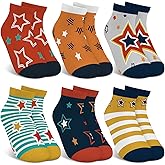 hometrixx 6 Pairs Kids Boys Ankle Socks Low Cut Cartoon Playful Star Stripes Breathable No Show Socks aged for 2-11 Years