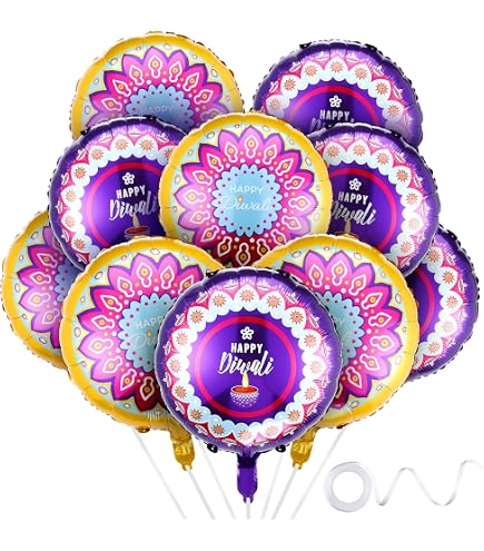 50 Stuks Diwali Ballonnen – 30,5 Cm – Met Olifant, Pauw En Rangoli Ontwerpen – Feestdecoratie Voor Diwali