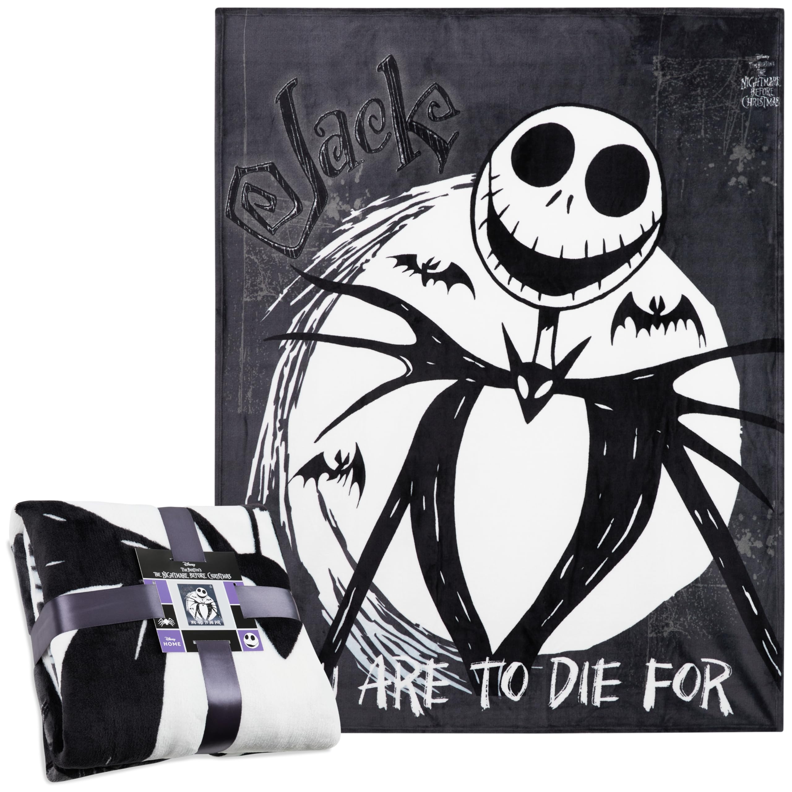 Disney The Nightmare Before Christmas Fleece Blanket 150 x 130cm, Soft Warm Bed & Sofa Throw Blanket, Secret Santa Xmas Gifts (Black/White)