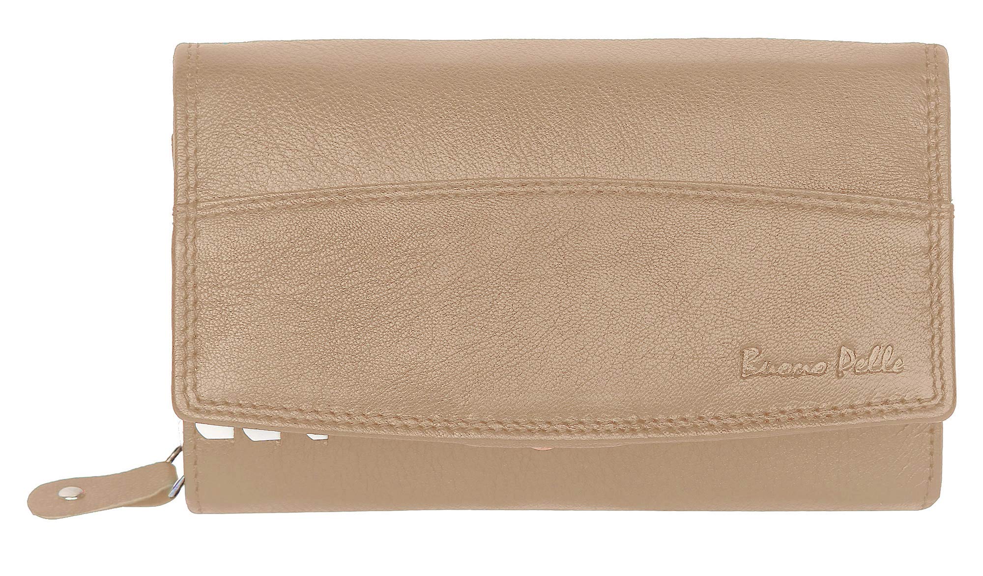 Buono Pelle Ladies Designer Luxury Quality Soft Nappa Leather Purse Multi Credit Card Women Clutch Wallet with Zip Pocket Gift Boxed (Beech Pink)