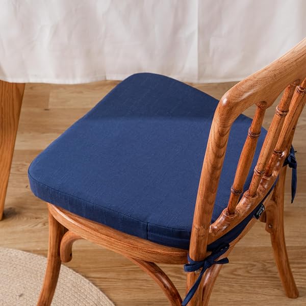 BATTILO CHAIR CUSHIONS FOR DINING CHAIRS WITH TIES, KITCHEN CHAIR PAD WITH NON-SLIP BACKING AND REMOVABLE COVER, INDOOR/OUTDOOR DINING SEAT CUSHION, 16″X16″X2″, SET OF 4, NAVY